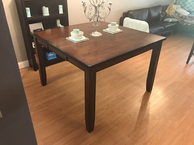 Tall kitchen table, bench, 3 chair set