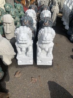 New Heavy Concrete Foo Dogs Pair