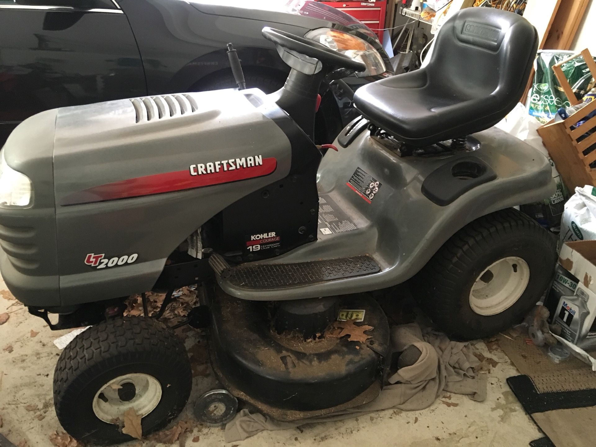 Craftsman lawn tractor. Has hydrostatic drive. It is 19 hp but engine is seized up. Transmission is good and so is mower. Put in a used engine for $1