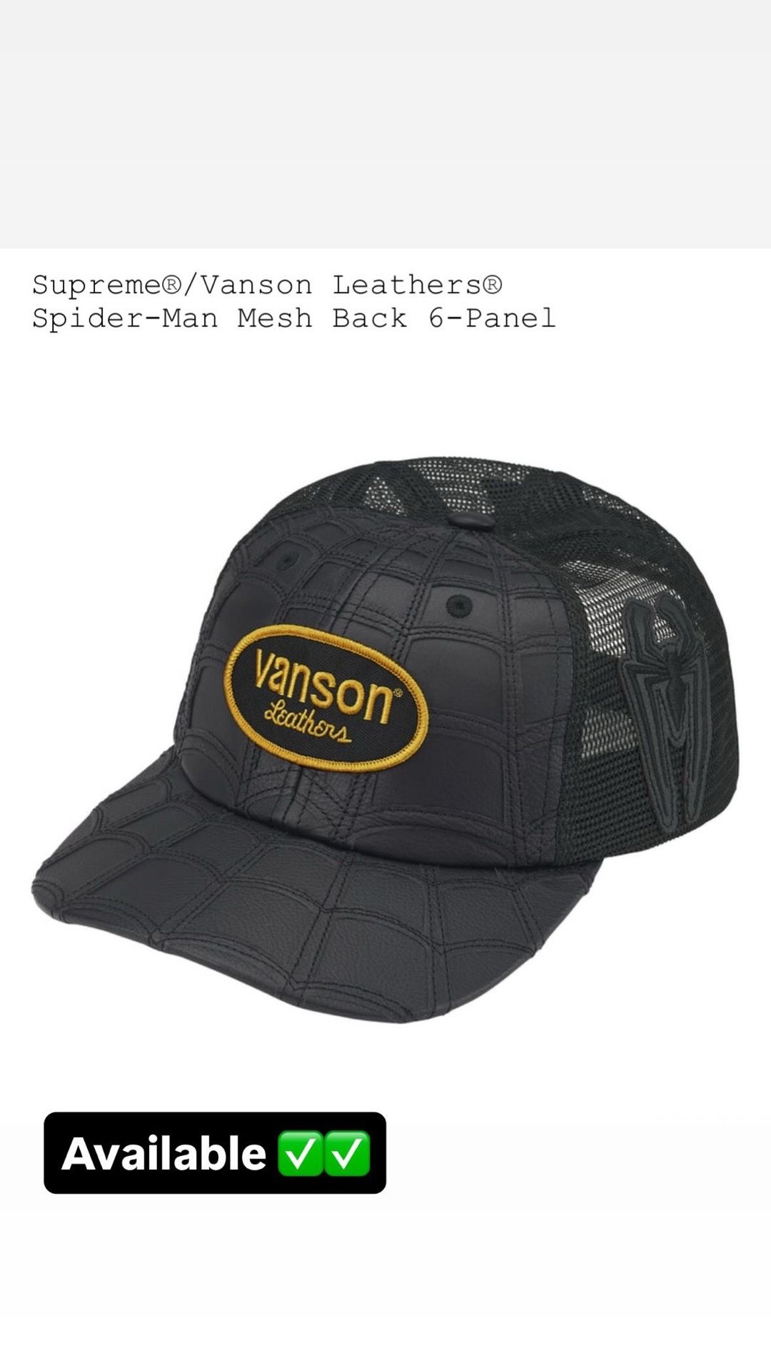 Supreme SS26’ week 14 Supreme®/Vanson Leathers® Spider-Man Mesh Back 6-Panel black