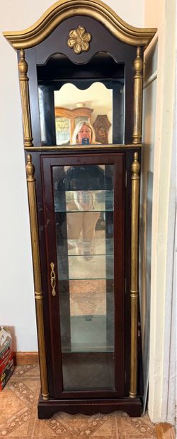 Dark Wood Curio Display Cabinet with Glass Door