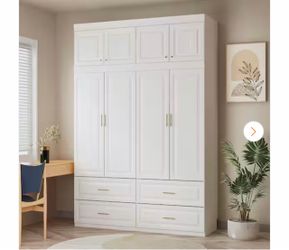 FUFU&GAGA White 8-Door Big Bedroom Wardrobe Armoire with Hanging Rod, 4-Drawer, Storage Shelves 93.9 in. H x 63 in. W x 20.6 in. D