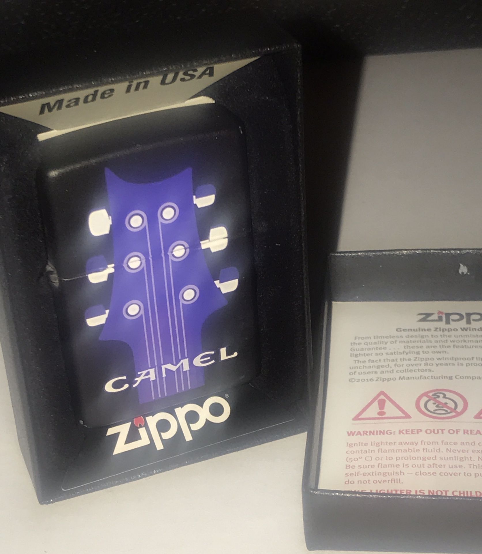 Vintage Zippo Lighter C-Xll March 1996 Camel Purple Six String Guitar Treble Clef on back side New In Box