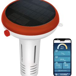 YINMIK Solar Charged Pool Monitor, WiFi pH and Salinity Tester for Salt Water Pool, 5 in 1 Smart Pool Water Salt Monitor, Floating Salt pH Meter for S