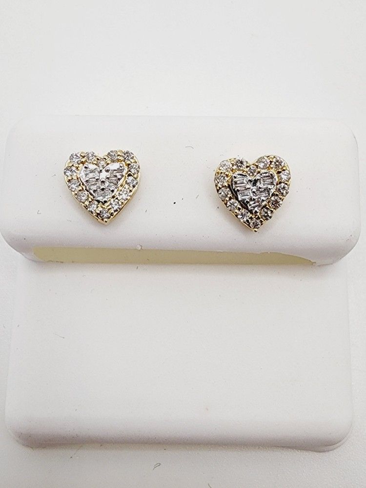 14k Gold Diamond Heart Screwback Earrings