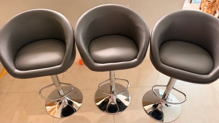 Set of 3 Modern Adjustable Bar Stools – Gray
