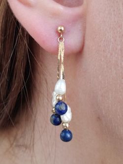 14kt Pearl And Lapis Earrings