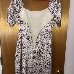 LUSH Satin Puff Sleeve Mini Dress (Front and Back View)