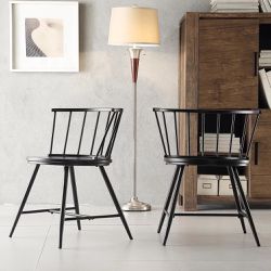 Weston Home Chelsea Low Back Metal and Wood Dining Chair, Set of 2, Black