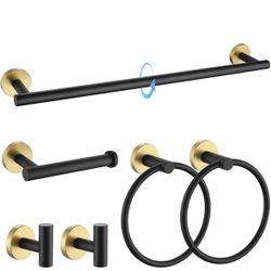 Brand New! Black and Gold Towel Bar Set