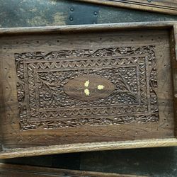 VTG- Carved Wood Serving Tray 