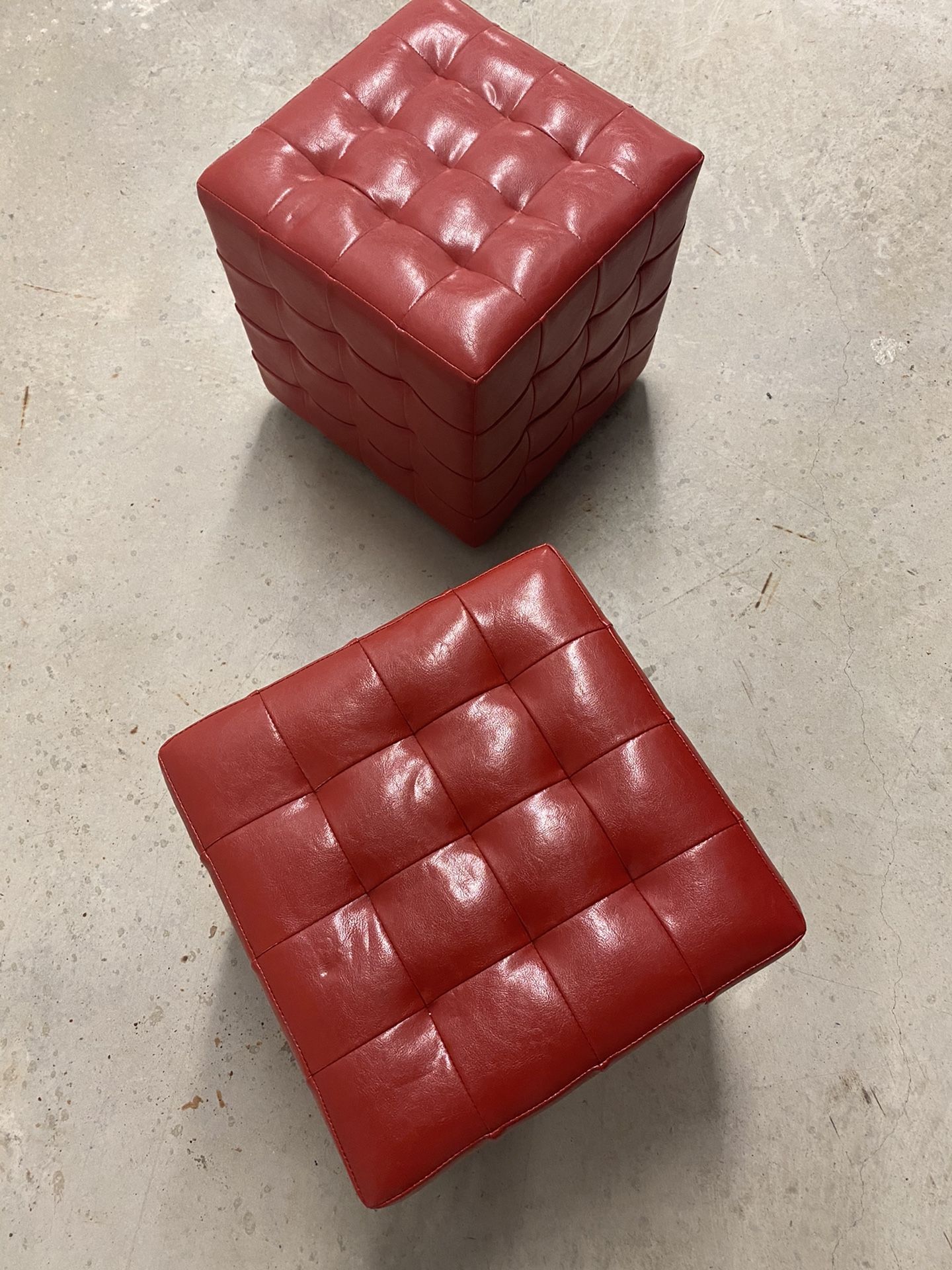 (2) Red Faux Leather Small Stools