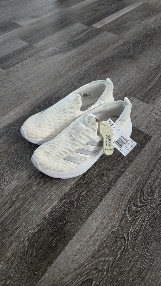 Adidas Women Off-white Cream Cloudfoam Slip On Sneaker Shoes