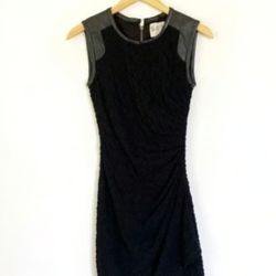 Sea NY Lambs Leather Ruched Lace Cocktail Dress 2