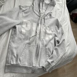 PINK light gray zip up hoodie M 