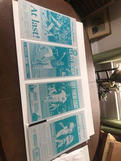 Cubs newspaper plates from NL championship and World Series