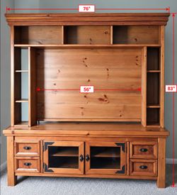 Large Wooden TV Stand with Storage Drawers & Shelves