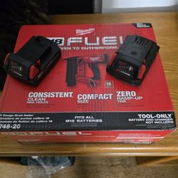 Milwaukee Brad Nailer Nail Gun Combo Set Kit M18 FUEL 18-Volt Lithium-Ion Brushless Cordless Gen II 18-Gauge Brand 2 Two Dos Batteries Baterias Pilas.