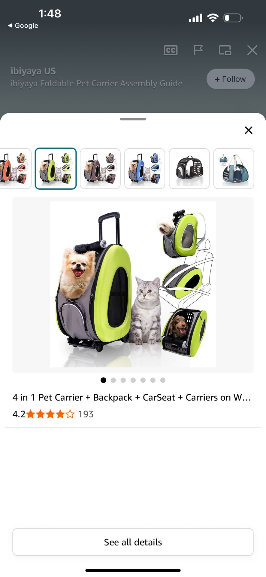 Ibiyaya five and one pet carrier retail $210 My Price $60