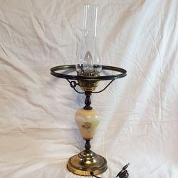 Vintage hand painted Glass Hurricane Table Lamp