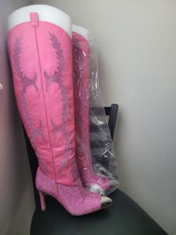Pink RHINESTONE Thigh High Cowboy Boots