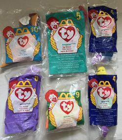 Set of 6 Vintage Ty Teenie Beanie Babies McDonalds Happy Meal Toys