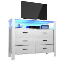 Tv Stand With Storage And Led Lights, 6 Drawers Entertainment Center With Large Open Shelf For 60 Inch Tv, Modern Media Tv Console Table For Bedroom, 