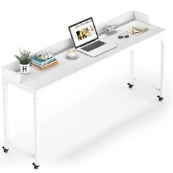 BRAND NEW 
LITTLE TREE Overbed Table with Wheels, Queen Size Mobile Computer Desk Over Bed Table with Heavy Duty Metal Leg, White
