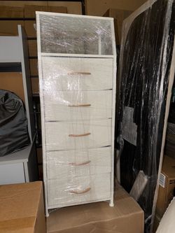 White 5-Drawer Fabric Storage Dresser w/ Top Shelf