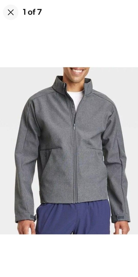 All In Motion Men's HEATHERED GRAY Soft Shell Fleece Jacket wind/water resistant Size XXL 