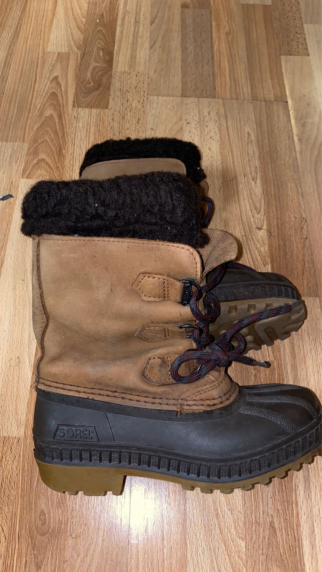 Kids size 2 Sorel Snow Boots Shoes brown leather WARM