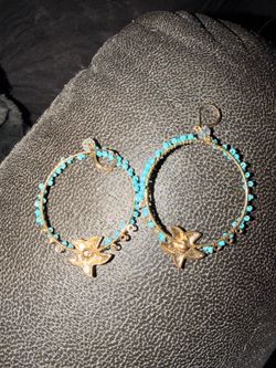 Blue beaded starfish hoops