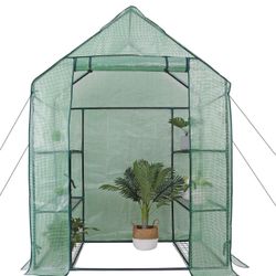 Mini Walk-in Greenhouse 3 Tier 6 Shelves with PE Cover and Roll-Up Zipper Door