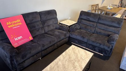 3 piece black sofa, loveseat and recliner