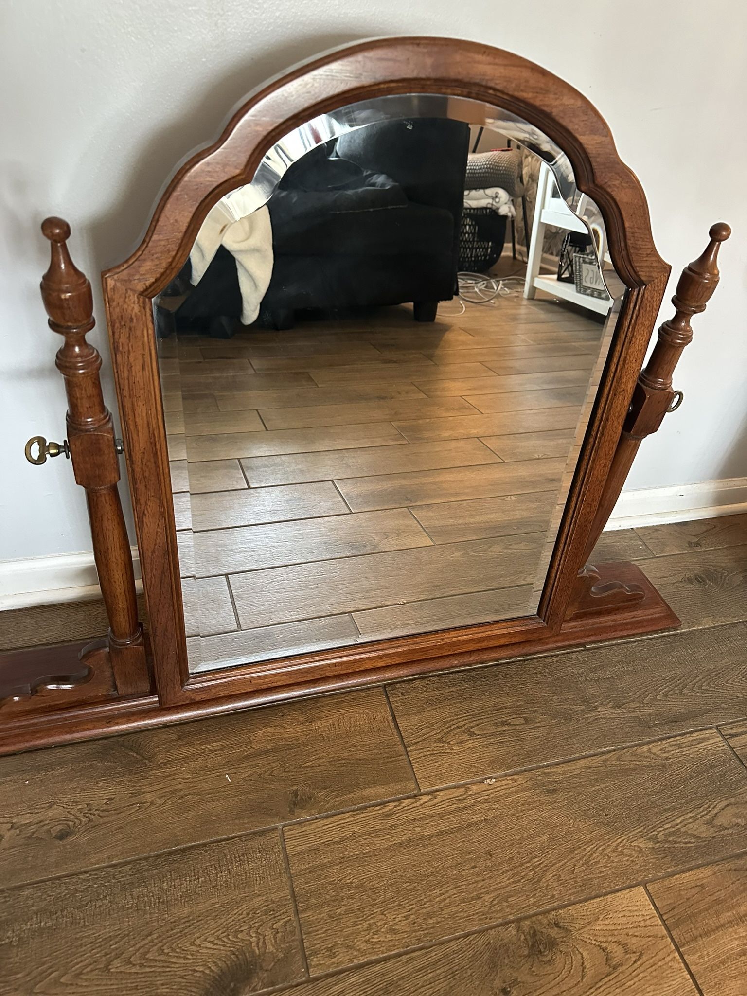 Antique Real Wood Standing Mirror
