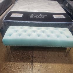 Tufted Velvet Upholstered Bench with Acrylic Leg,light Green  