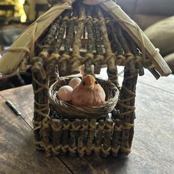Decorative Twig Birdhouse with Nest and Bird. Read Description 
