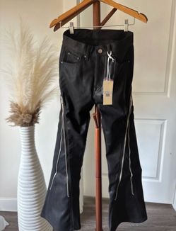 Black Leather Flare Pants with Side Zippers