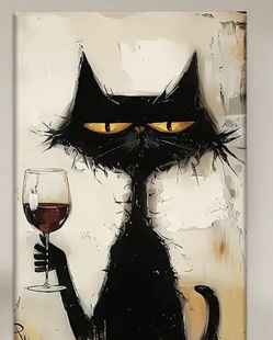Adorable Cat Holding A Glass Of Wine Poster canvas Art. 