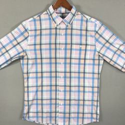 Croft & Barrow Shirt Mens Small Pink Blue Plaid Slim Fit Button Down Long Sleeve