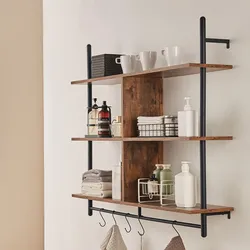 New 3 Tier Ladder Shelf – Rustic Industrial Wall Storage w/ Hooks