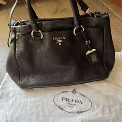 Prada Black Pebbled Leather Tote Bag – Large Size, Excellent Condition
