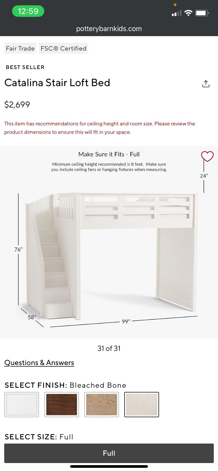 Catalina Stair Loft Bed-Full