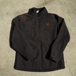Tesla Black Softshell Jacket Red Logo Full Zip