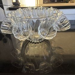 Vintage hazel Atlas colonial swirl clear Punchbowl with 10 matching cups