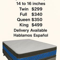 Queen Pillows Top - 14 To 16 Inch - With Free Box Spring - Same Day Delivery