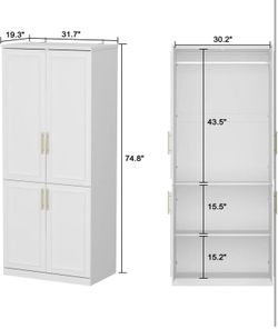 Wardrobe Closet with 4 Doors, Modern White Bedroom Armoire with Gold Handles $160