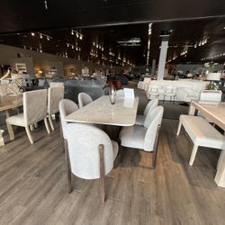 White/expresso 7PC Marble Dining Table Set