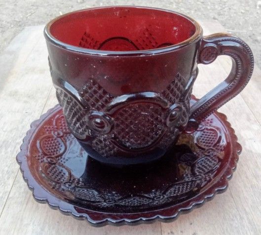 Vintage Ruby Red Avon 1876 Cape Cod Cup and Saucer