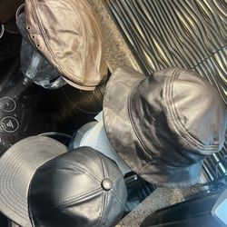 Caps / Hats, leather, fit size 6 3/4 to 7.5, GR88 leather fabric, $39 each, all three for $79